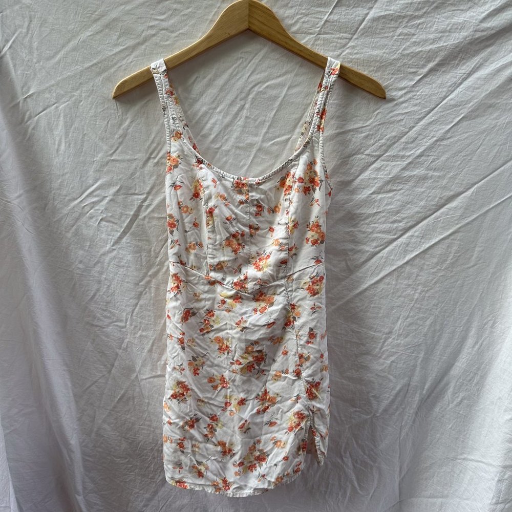 Abercrombie & Fitch White & Orange Floral Square Neckline Summer Mini Dress